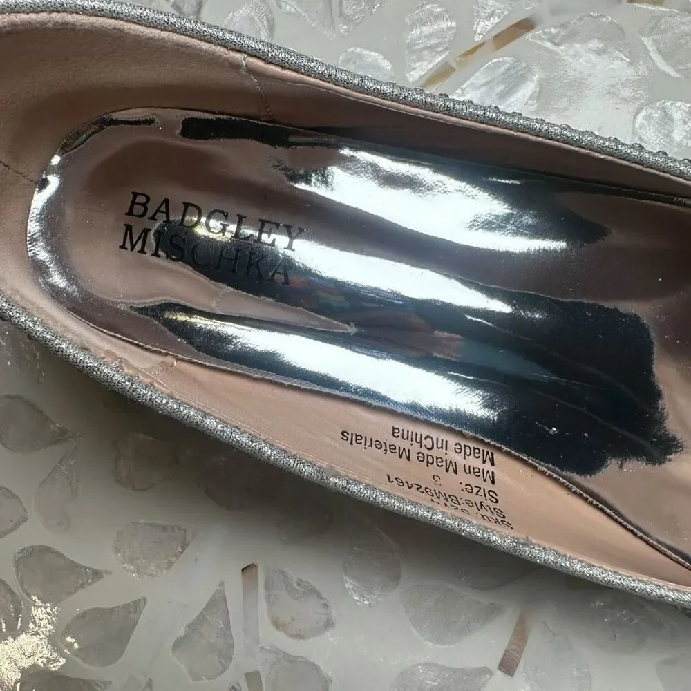 Badgley Mischka Girls Rhinestone Ballet Flats Silver Wedding Flower Girl Shoes S